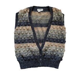 La Bonne Vie Womens Large Striped Knit Vest Buttoned Front & Textured Design